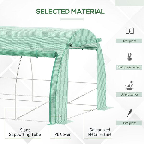 Outsunny 4x3x2m Polytunnel Greenhouse Walk-in Grow House Tent with Roll-up Sidewalls, Zipped Door, Green