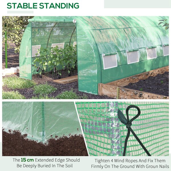 Outsunny 4x3x2m Polytunnel Greenhouse Walk-in Grow House Tent with Roll-up Sidewalls, Zipped Door, Green