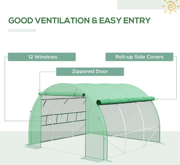 Outsunny Walk-in Polytunnel Greenhouse: With Roll-up Sidewalls, Zipped Door & 6 Ventilation Windows for Plant Growth, 3x3x2m, Green Aosom UK