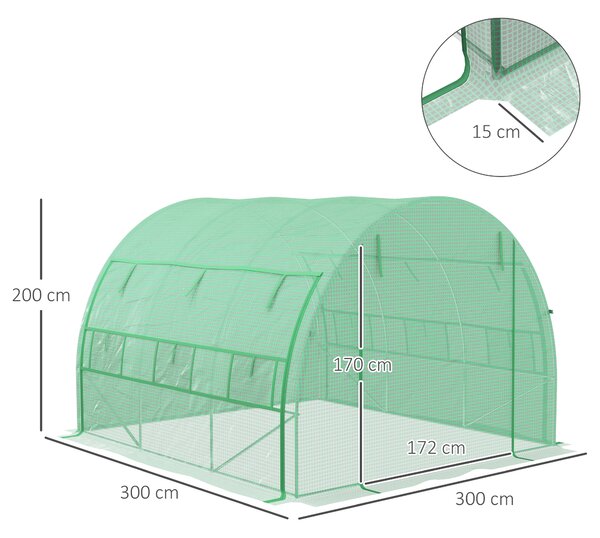 Outsunny Walk-in Polytunnel Greenhouse: With Roll-up Sidewalls, Zipped Door & 6 Ventilation Windows for Plant Growth, 3x3x2m, Green Aosom UK