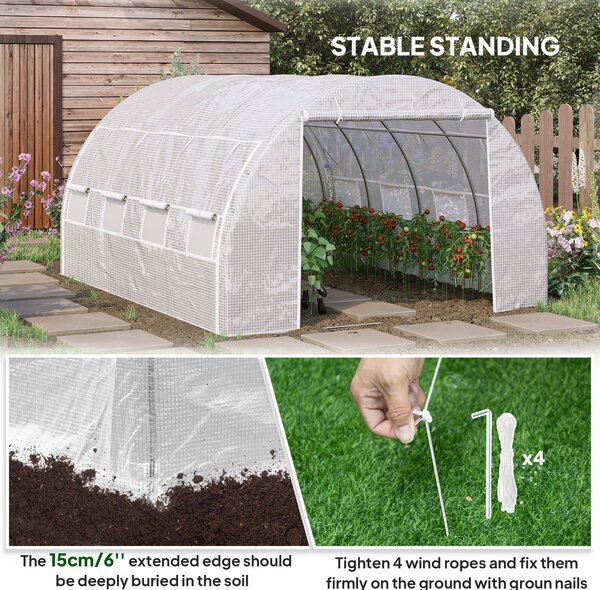 Outsunny 4x3x2m Polytunnel Greenhouse with Steel Frame, Vented Door & Reinforced Cover for Garden Growing, White Aosom UK