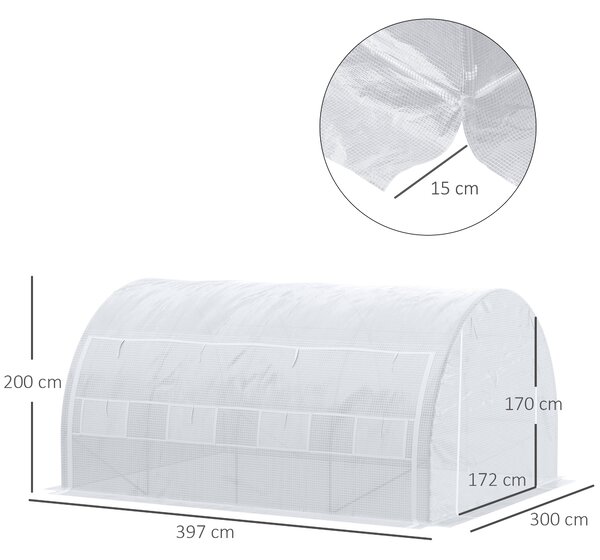 Outsunny 4x3x2m Polytunnel Greenhouse with Steel Frame, Vented Door & Reinforced Cover for Garden Growing, White Aosom UK