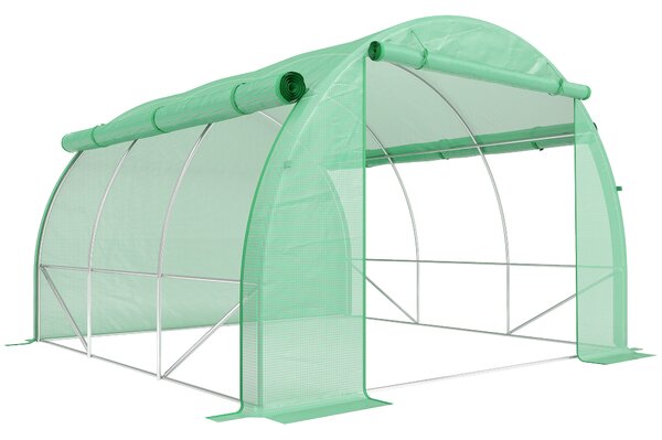 Outsunny Walk-in Polytunnel Greenhouse: With Roll-up Sidewalls, Zipped Door & 6 Ventilation Windows for Plant Growth, 3x3x2m, Green Aosom UK