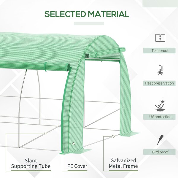 Outsunny Walk-in Polytunnel Greenhouse: With Roll-up Sidewalls, Zipped Door & 6 Ventilation Windows for Plant Growth, 3x3x2m, Green Aosom UK