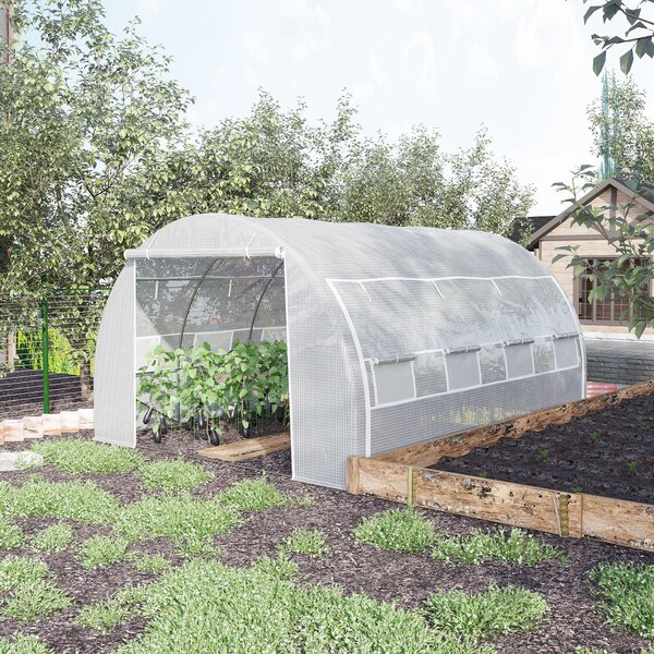 Outsunny 4x3x2m Polytunnel Greenhouse with Steel Frame, Vented Door & Reinforced Cover for Garden Growing, White Aosom UK