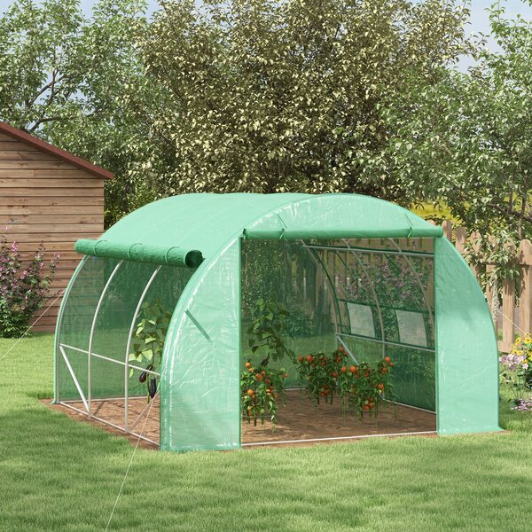 Outsunny Walk-in Polytunnel Greenhouse: With Roll-up Sidewalls, Zipped Door & 6 Ventilation Windows for Plant Growth, 3x3x2m, Green Aosom UK