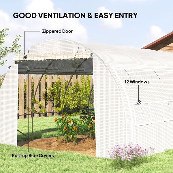 Outsunny 4x3x2m Polytunnel Greenhouse with Steel Frame, Vented Door & Reinforced Cover for Garden Growing, White Aosom UK
