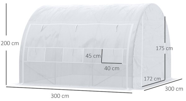 Outsunny 3 x 3 x 2 m Polytunnel Greenhouse, Walk in Pollytunnel Tent with Steel Frame, Reinforced Cover Zippered Door 6 Windows for Garden White