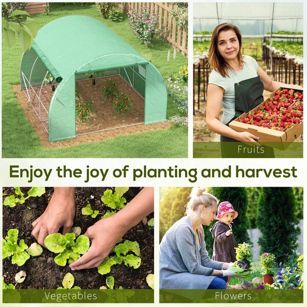 Outsunny Walk-in Polytunnel Greenhouse: With Roll-up Sidewalls, Zipped Door & 6 Ventilation Windows for Plant Growth, 3x3x2m, Green Aosom UK