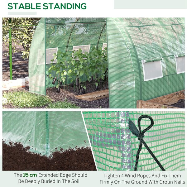 Outsunny Walk-in Polytunnel Greenhouse: With Roll-up Sidewalls, Zipped Door & 6 Ventilation Windows for Plant Growth, 3x3x2m, Green Aosom UK