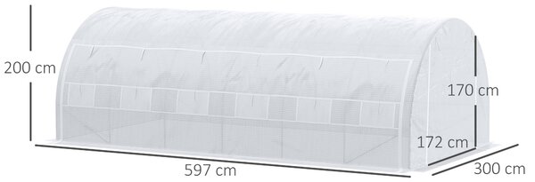 Outsunny 6 x 3 x 2 m Polytunnel Greenhouse, Walk in Pollytunnel Tent w/ Steel Frame, Reinforced Cover, Zippered Door & 8 Windows for Garden Aosom UK
