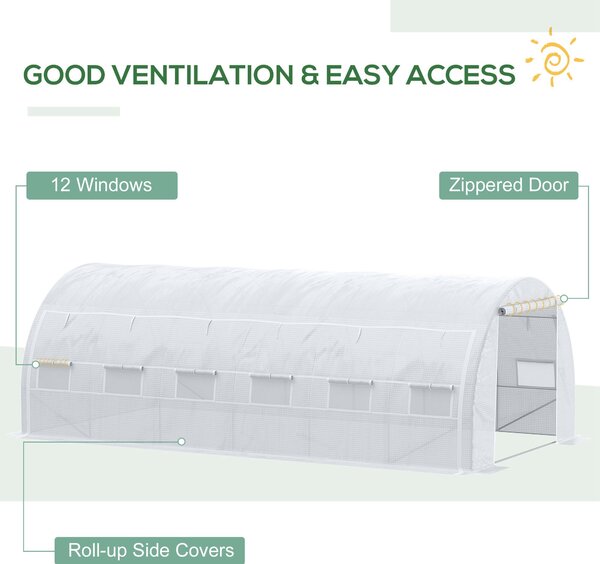 Outsunny 6 x 3 x 2 m Polytunnel Greenhouse, Walk in Pollytunnel Tent w/ Steel Frame, Reinforced Cover, Zippered Door & 8 Windows for Garden Aosom UK