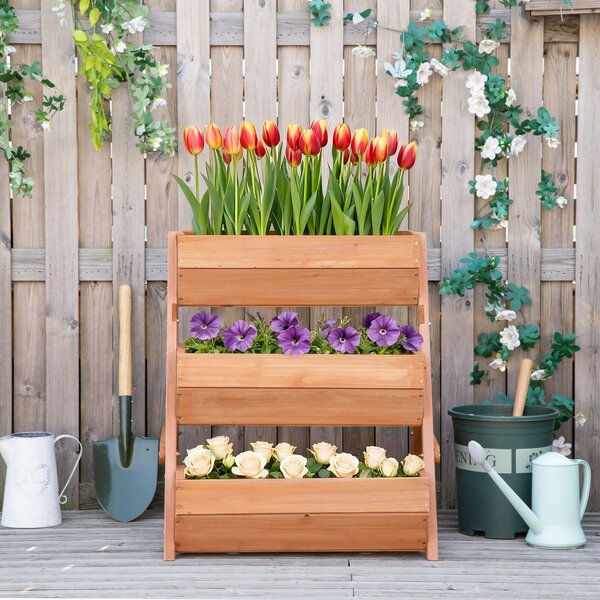 Outsunny 3 Tier Raised Flower Bed, Wooden Elevated Planter for Flower, Vegetable, Herb, 65x75x78cm, Brown Aosom UK