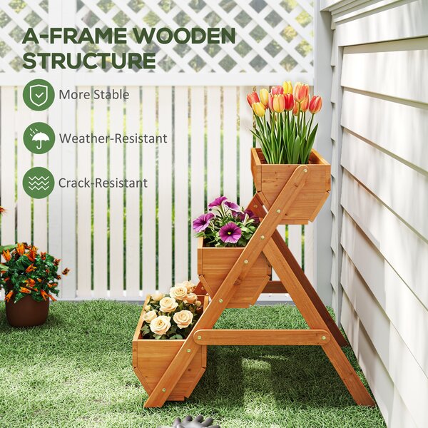 Outsunny 3 Tier Raised Flower Bed, Wooden Elevated Planter for Flower, Vegetable, Herb, 65x75x78cm, Brown Aosom UK