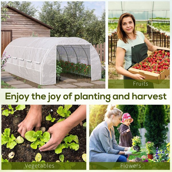 Outsunny 6 x 3 x 2 m Polytunnel Greenhouse, Walk in Pollytunnel Tent w/ Steel Frame, Reinforced Cover, Zippered Door & 8 Windows for Garden Aosom UK