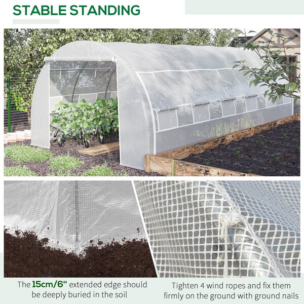 Outsunny 6 x 3 x 2 m Polytunnel Greenhouse, Walk in Pollytunnel Tent w/ Steel Frame, Reinforced Cover, Zippered Door & 8 Windows for Garden Aosom UK