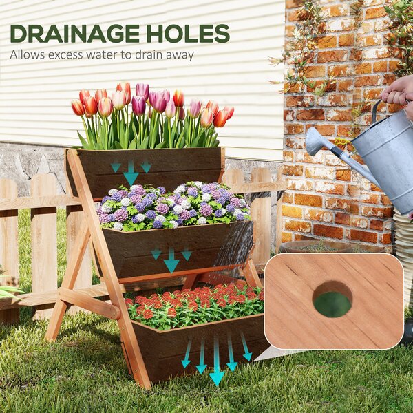 Outsunny 3 Tier Raised Flower Bed, Wooden Elevated Planter for Flower, Vegetable, Herb, 65x75x78cm, Brown Aosom UK