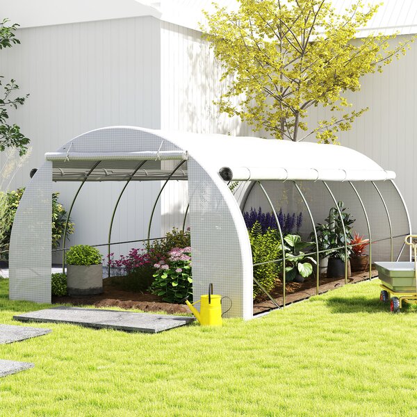 Outsunny 6 x 3 x 2 m Polytunnel Greenhouse, Walk in Pollytunnel Tent w/ Steel Frame, Reinforced Cover, Zippered Door & 8 Windows for Garden Aosom UK