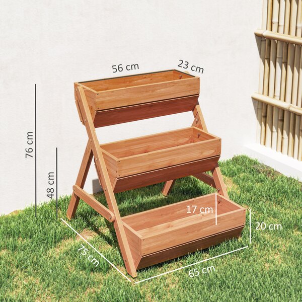 Outsunny 3 Tier Raised Flower Bed, Wooden Elevated Planter for Flower, Vegetable, Herb, 65x75x78cm, Brown Aosom UK