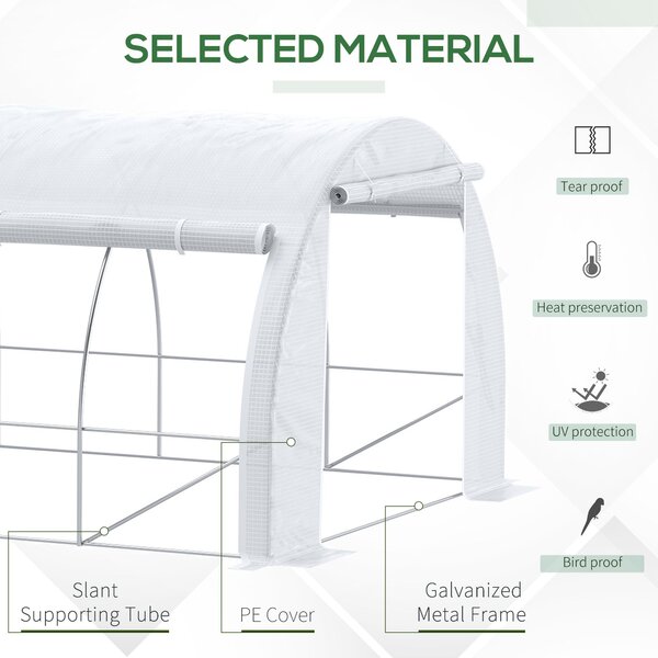 Outsunny 6 x 3 x 2 m Polytunnel Greenhouse, Walk in Pollytunnel Tent w/ Steel Frame, Reinforced Cover, Zippered Door & 8 Windows for Garden Aosom UK