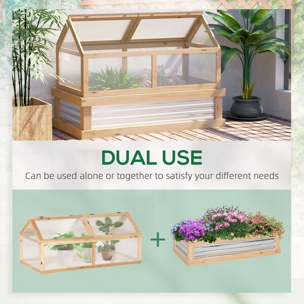 Outsunny Raised Garden Bed with Greenhouse Top, Garden Wooden Cold Frame Greenhouse Flower Planter Protection, 122x 61 x 81.7cm, Natural Aosom UK
