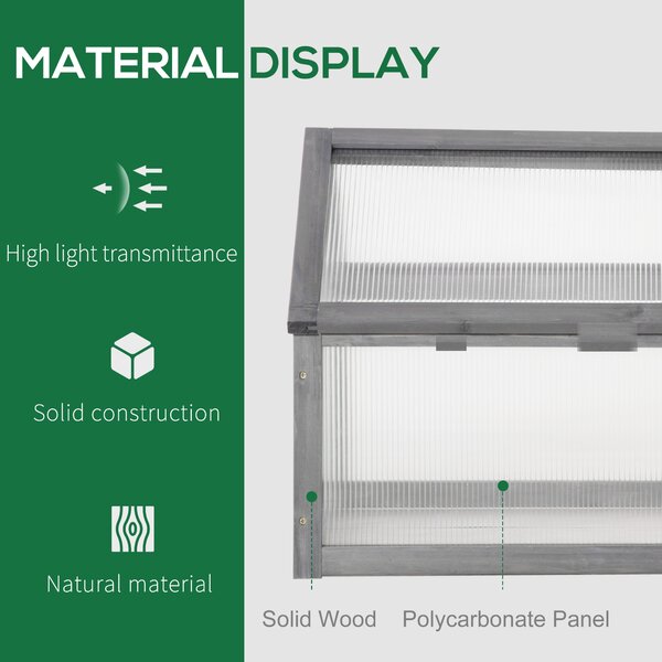 Outsunny Wooden Cold Frame Greenhouse Garden Polycarbonate Grow House w/ Openable Top for Flowers, Plants, 90 x 52 x 50cm, Grey Aosom UK