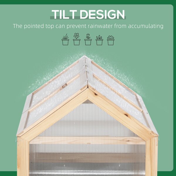 Outsunny Raised Garden Bed with Greenhouse Top, Garden Wooden Cold Frame Greenhouse Flower Planter Protection, 122x 61 x 81.7cm, Natural Aosom UK