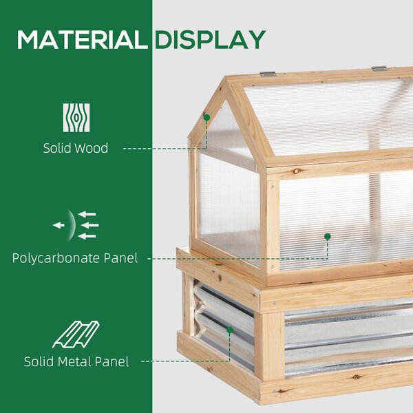 Outsunny Raised Garden Bed with Greenhouse Top, Garden Wooden Cold Frame Greenhouse Flower Planter Protection, 122x 61 x 81.7cm, Natural Aosom UK
