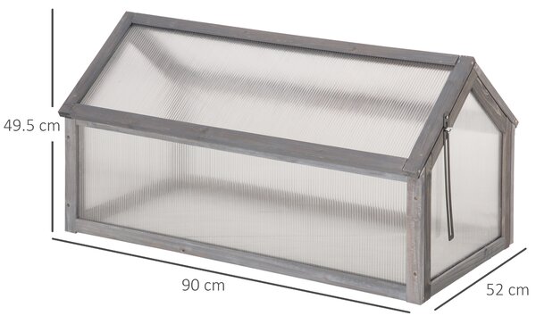 Outsunny Wooden Cold Frame Greenhouse Garden Polycarbonate Grow House w/ Openable Top for Flowers, Plants, 90 x 52 x 50cm, Grey Aosom UK