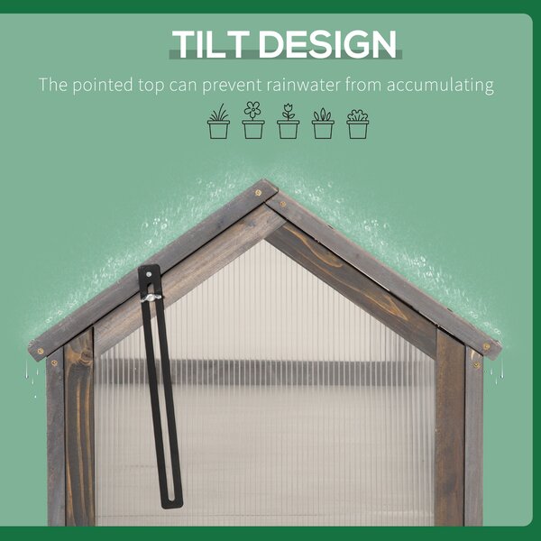 Outsunny Wooden Cold Frame Greenhouse Garden Polycarbonate Grow House w/ Openable Top for Flowers, Plants, 90 x 52 x 50cm, Grey Aosom UK