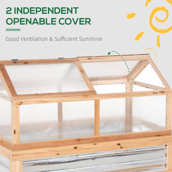 Outsunny Raised Garden Bed with Greenhouse Top, Garden Wooden Cold Frame Greenhouse Flower Planter Protection, 122x 61 x 81.7cm, Natural Aosom UK