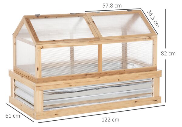 Outsunny Raised Garden Bed with Greenhouse Top, Garden Wooden Cold Frame Greenhouse Flower Planter Protection, 122x 61 x 81.7cm, Natural Aosom UK