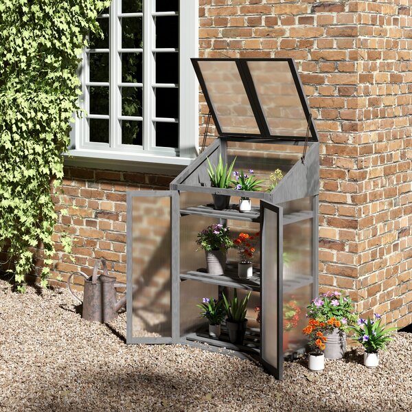 Outsunny 3-Tier Wooden Cold Frame Greenhouse with Polycarbonate Panels, Openable Lid Grow House for Garden, 70x50x120cm Aosom UK