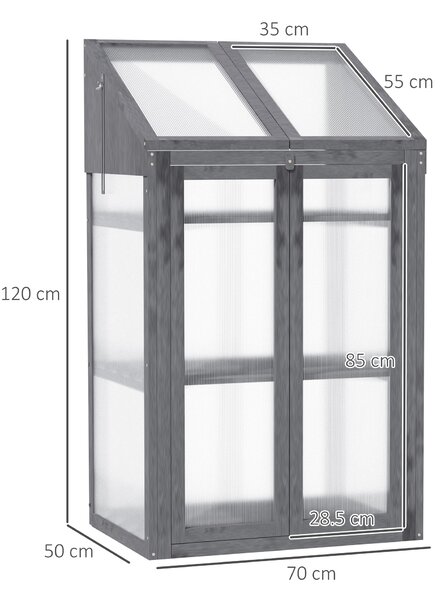 Outsunny 3-Tier Wooden Cold Frame Greenhouse with Polycarbonate Panels, Openable Lid Grow House for Garden, 70x50x120cm Aosom UK