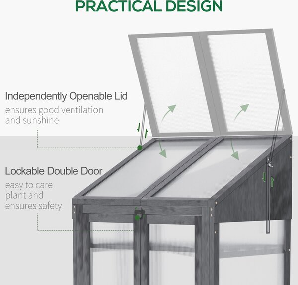 Outsunny 3-Tier Wooden Cold Frame Greenhouse with Polycarbonate Panels, Openable Lid Grow House for Garden, 70x50x120cm Aosom UK