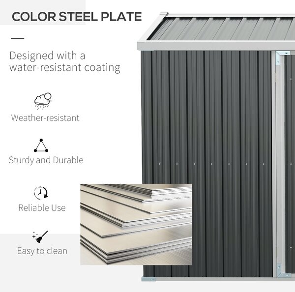 Outsunny 14 x 8 ft Lockable Garden Shed Large Patio Roofed Tool Metal Storage Building Foundation Sheds Box Outdoor Furniture, Grey