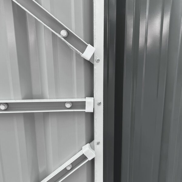 Outsunny 14 x 8 ft Lockable Garden Shed Large Patio Roofed Tool Metal Storage Building Foundation Sheds Box Outdoor Furniture, Grey