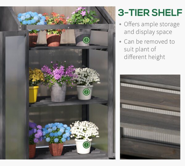 Outsunny 3-Tier Wooden Cold Frame Greenhouse with Polycarbonate Panels, Openable Lid Grow House for Garden, 70x50x120cm Aosom UK