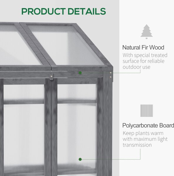 Outsunny 3-Tier Wooden Cold Frame Greenhouse with Polycarbonate Panels, Openable Lid Grow House for Garden, 70x50x120cm Aosom UK