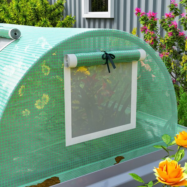 Outsunny PE Mini Greenhouse, 3m Portable Tunnel Green House with 5 Mesh Windows, Green Grow House Steel Frame for Indoor and Outdoor, Green Aosom UK