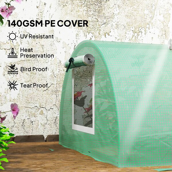 Outsunny PE Mini Greenhouse, 3m Portable Tunnel Green House with 5 Mesh Windows, Green Grow House Steel Frame for Indoor and Outdoor, Green Aosom UK
