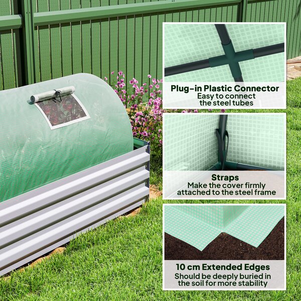 Outsunny PE Mini Greenhouse, 3m Portable Tunnel Green House with 5 Mesh Windows, Green Grow House Steel Frame for Indoor and Outdoor, Green Aosom UK