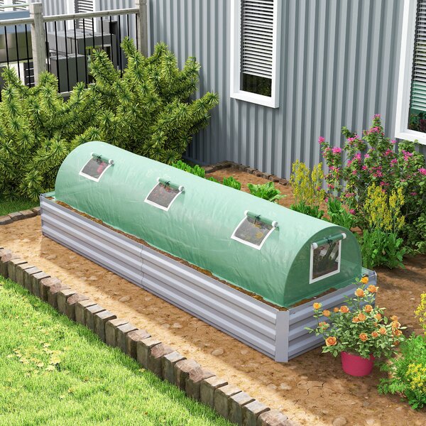 Outsunny PE Mini Greenhouse, 3m Portable Tunnel Green House with 5 Mesh Windows, Green Grow House Steel Frame for Indoor and Outdoor, Green Aosom UK