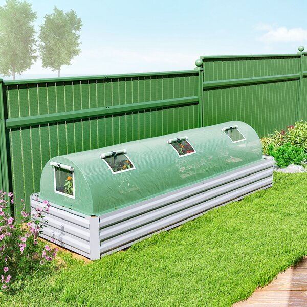 Outsunny PE Mini Greenhouse, 3m Portable Tunnel Green House with 5 Mesh Windows, Green Grow House Steel Frame for Indoor and Outdoor, Green Aosom UK