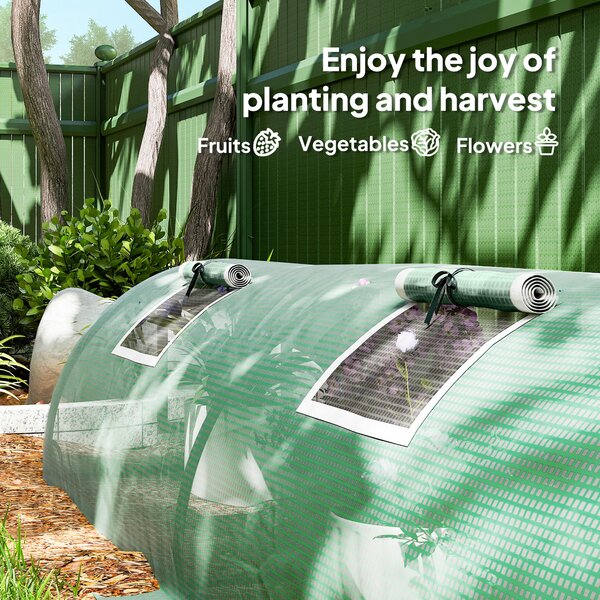 Outsunny PE Mini Greenhouse, 3m Portable Tunnel Green House with 5 Mesh Windows, Green Grow House Steel Frame for Indoor and Outdoor, Green Aosom UK