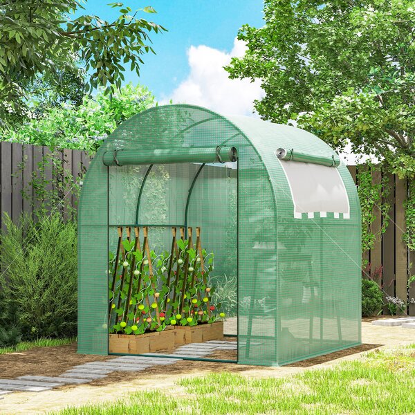Outsunny Walk in Polytunnel, Windproof Green House for Garden with Roll-up Window and Door, 1.8 x 1.8 x 2 m, Green Aosom UK