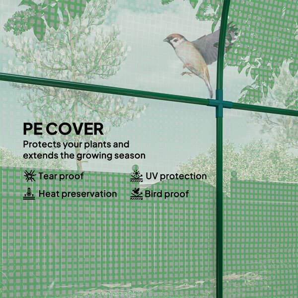 Outsunny Walk in Polytunnel, Windproof Green House for Garden with Roll-up Window and Door, 1.8 x 1.8 x 2 m, Green Aosom UK