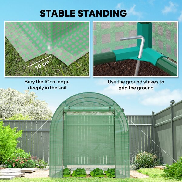 Outsunny Walk in Polytunnel, Windproof Green House for Garden with Roll-up Window and Door, 1.8 x 1.8 x 2 m, Green Aosom UK