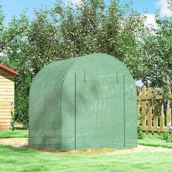Outsunny Walk in Polytunnel, Windproof Green House for Garden with Roll-up Window and Door, 1.8 x 1.8 x 2 m, Green Aosom UK