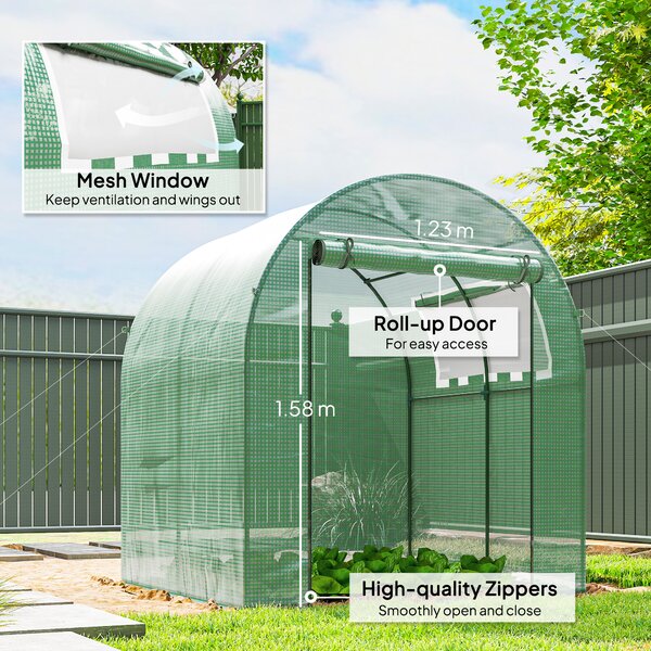 Outsunny Walk in Polytunnel, Windproof Green House for Garden with Roll-up Window and Door, 1.8 x 1.8 x 2 m, Green Aosom UK